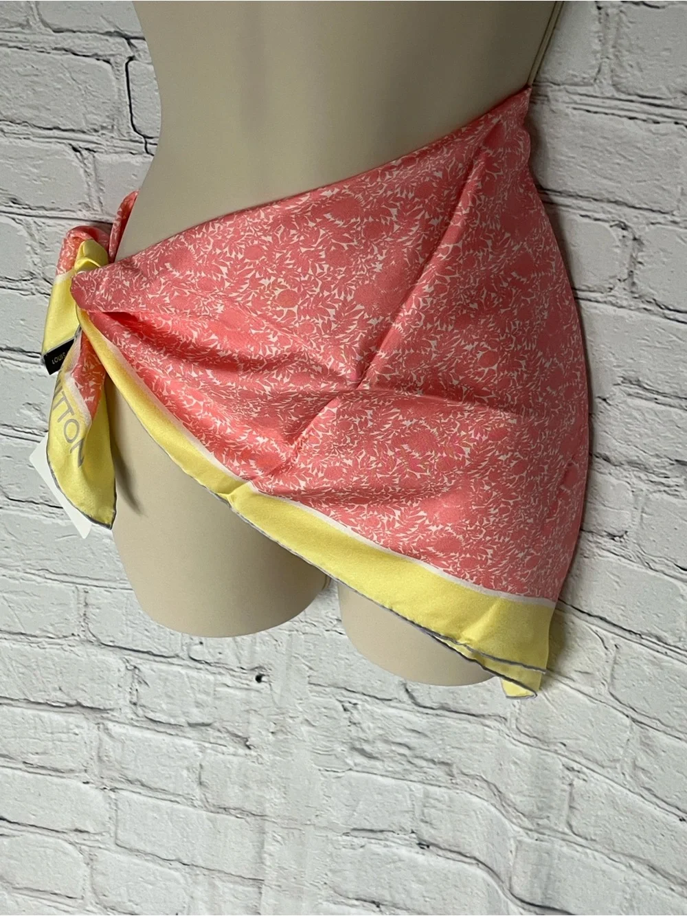 Louis Vuitton Yellow & Pink Silk Square Scarf with Logo